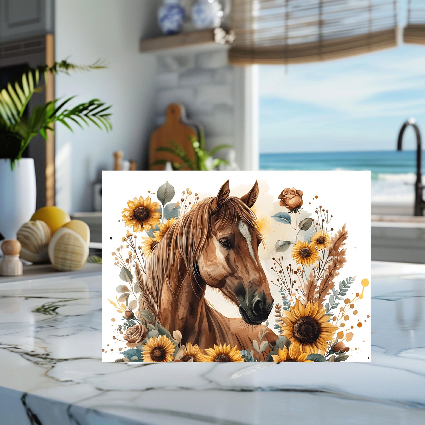 Horse and Sunflower Tempered Glass Cutting Board - Perfect Gift for Horse Lovers 11x15 Kitchen Art