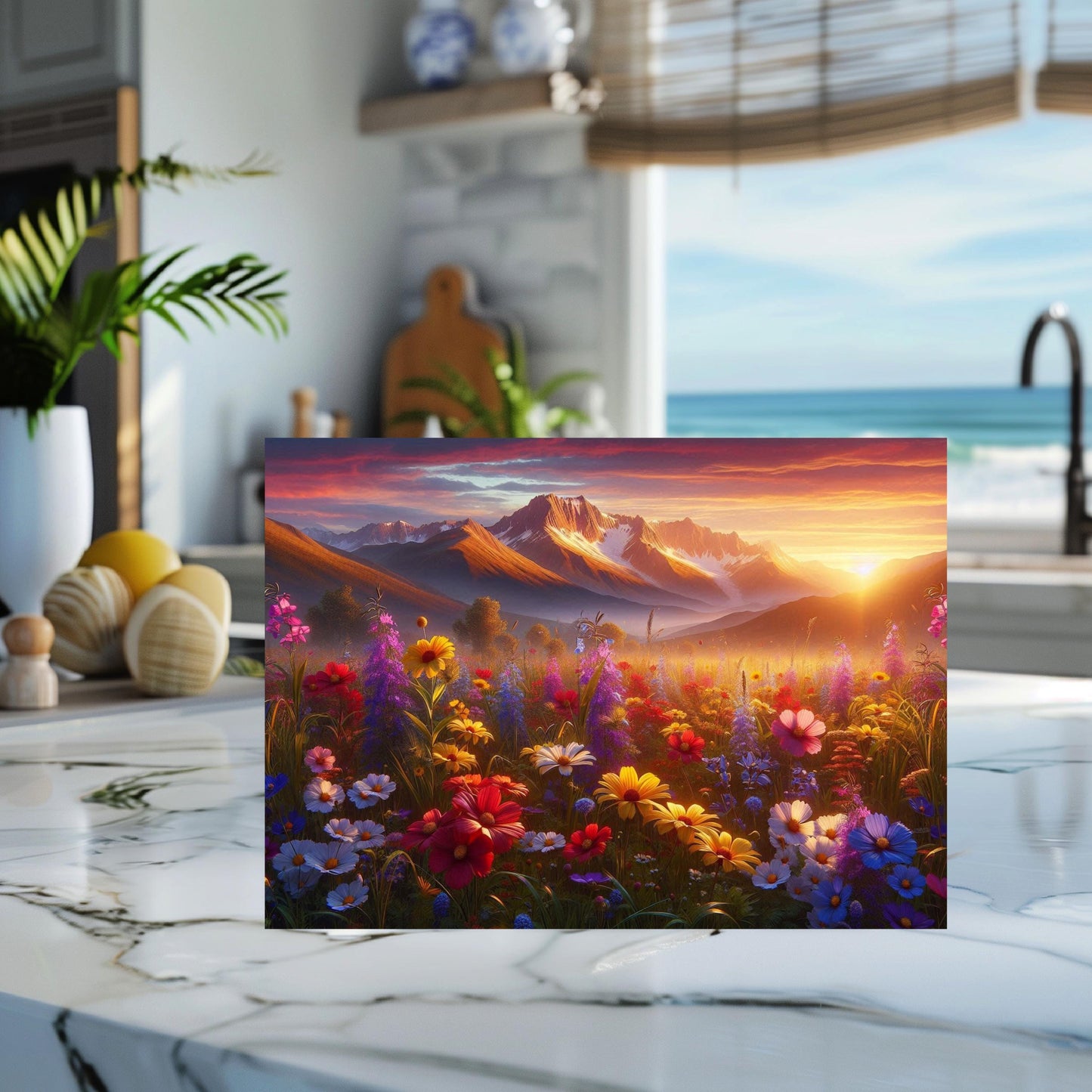 Mountain Valley Sunset Cutting Board with Wildflowers Snow-Capped Peaks - Perfect Gift for Outdoor Lovers Hostess