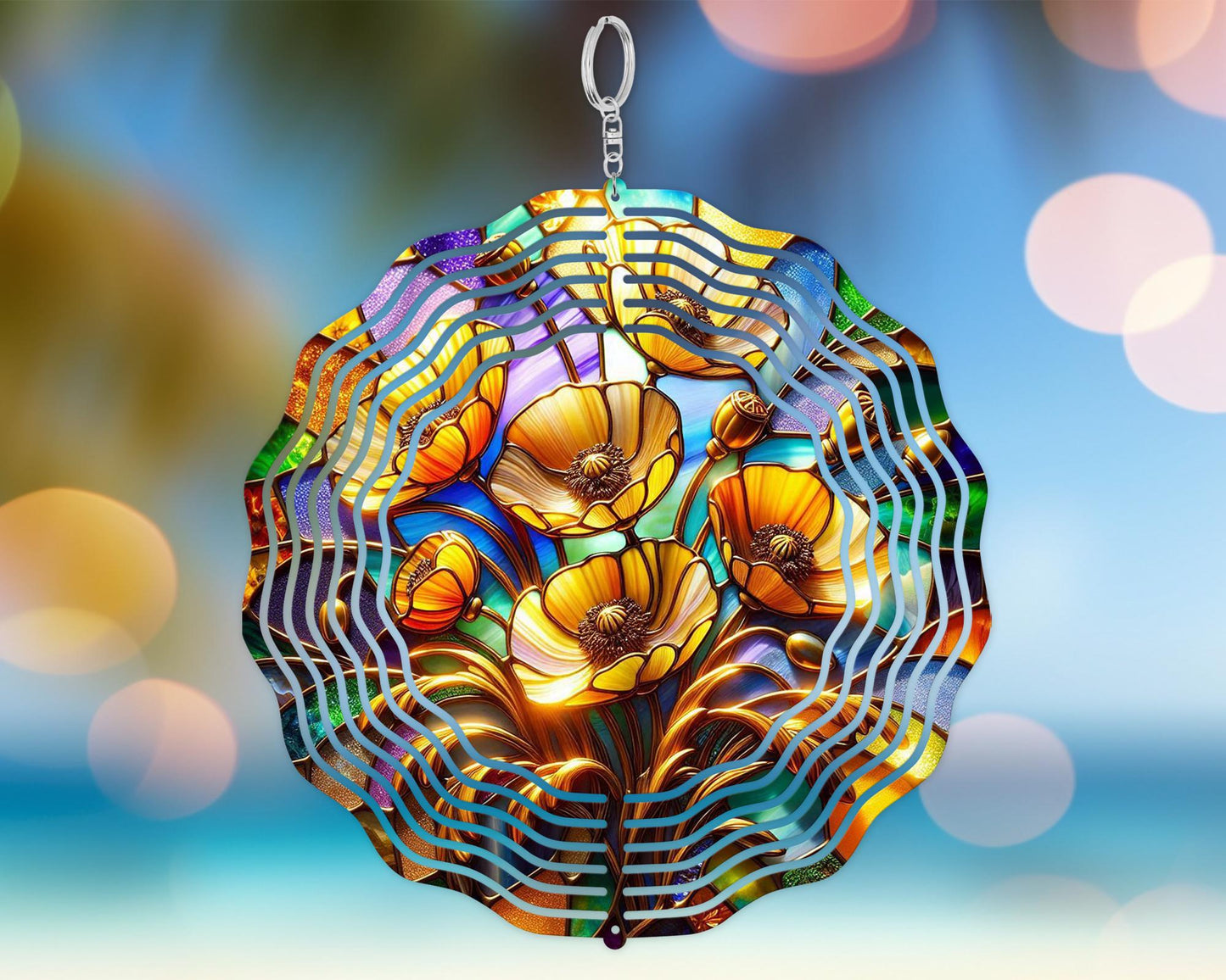 Golden Poppy Wind Sculpture - Nature-Inspired Home Décor Gift for California Enthusiasts