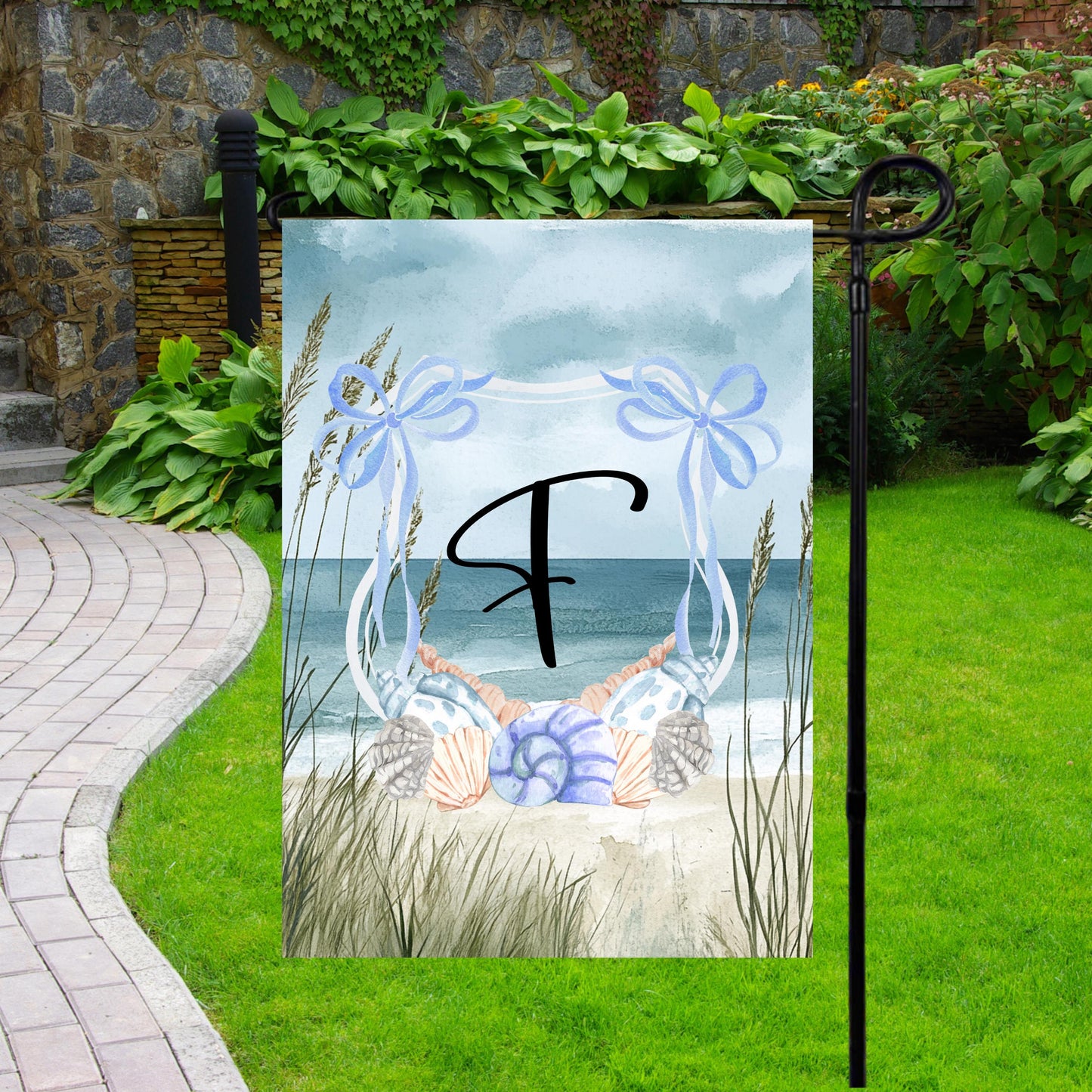 Coastal Shell Crest Garden Flag - Custom Outdoor Decor for New Home Housewarming Gift