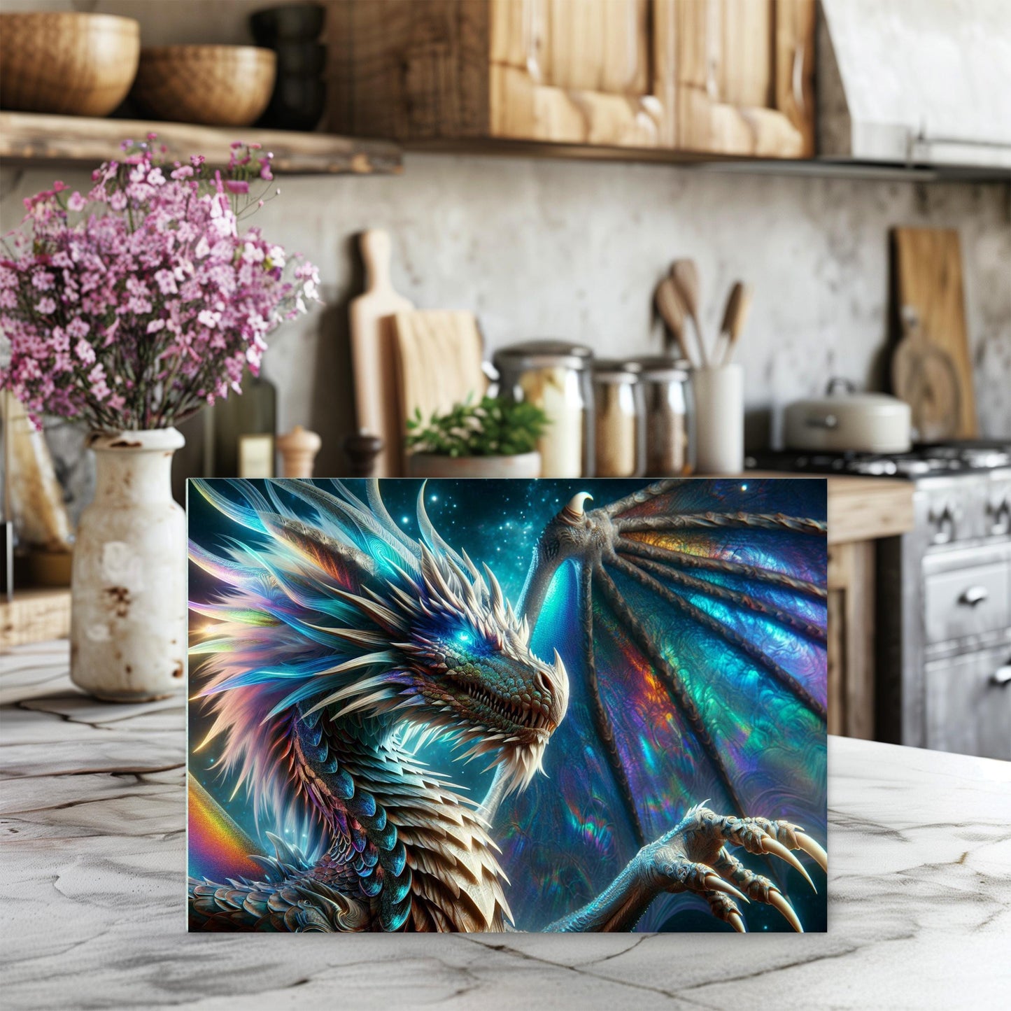 Dragon Tempered Glass Cutting Board Stunning Kitchen Art Featuring Majestic Dragon Design
