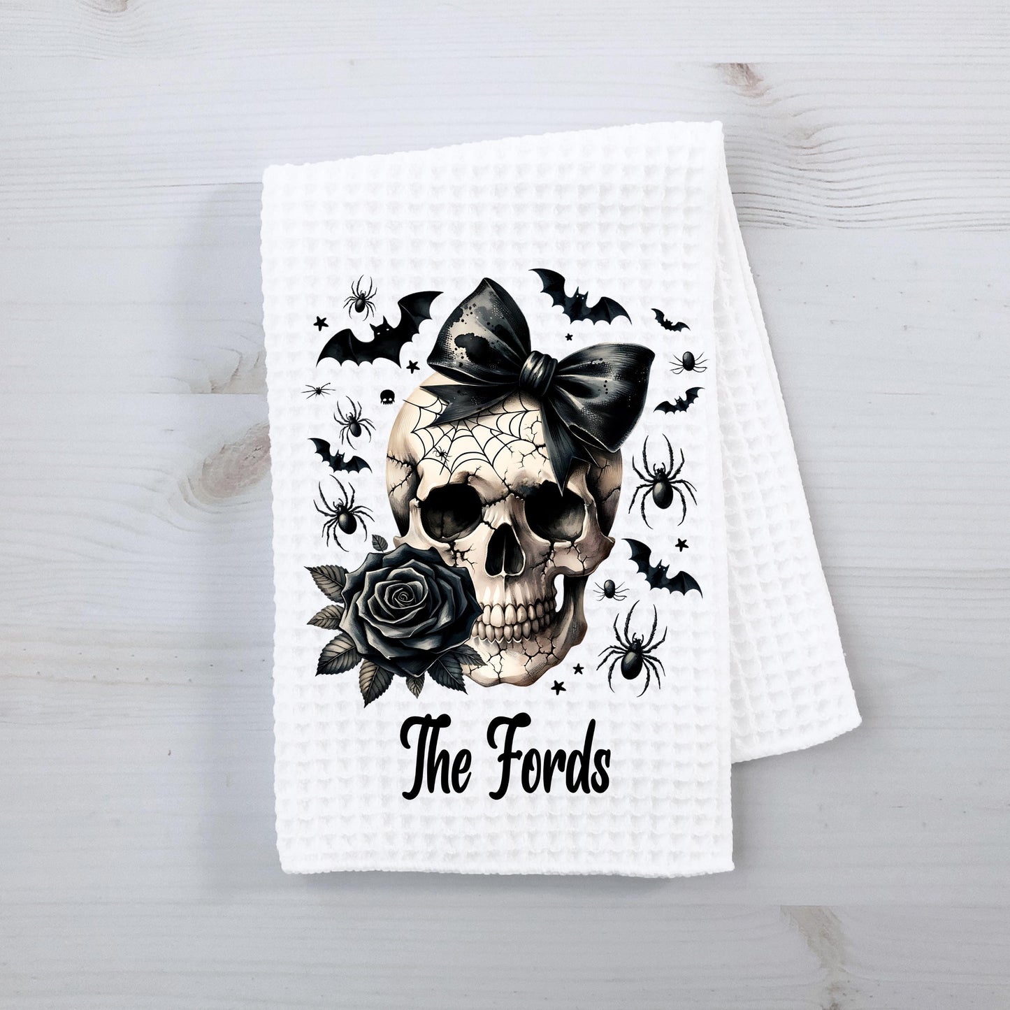 Skull and Rose Towel for Halloween Decor - Unique Hostess Gift Idea