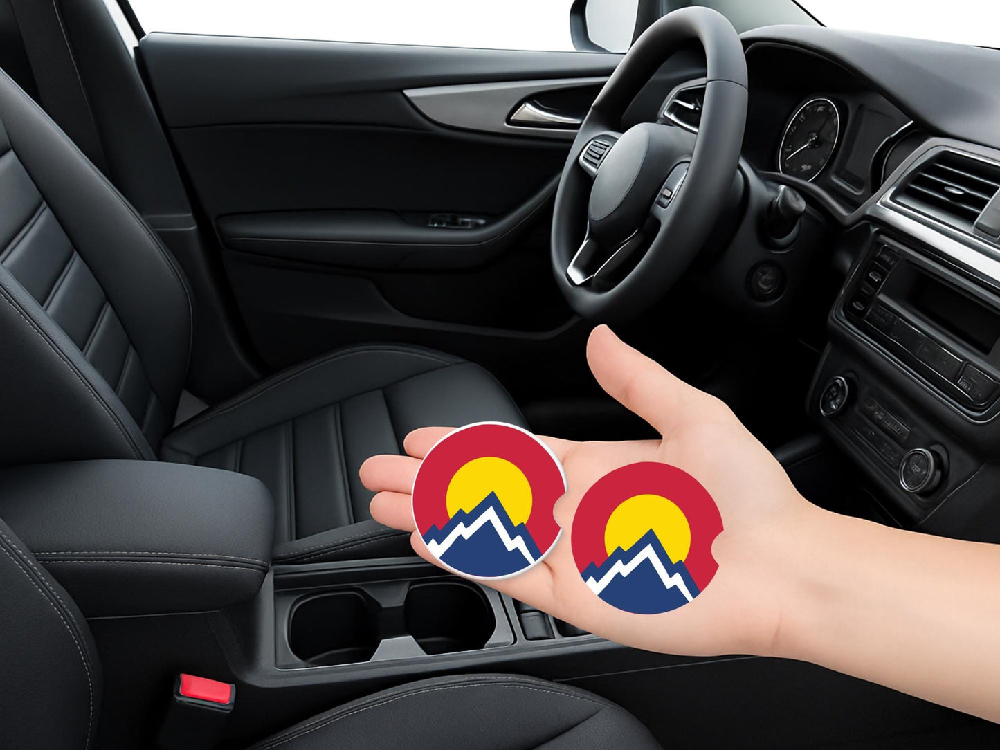 Colorado Logo Sandstone Car Coasters, Unique Gifts for Colorado Lover,