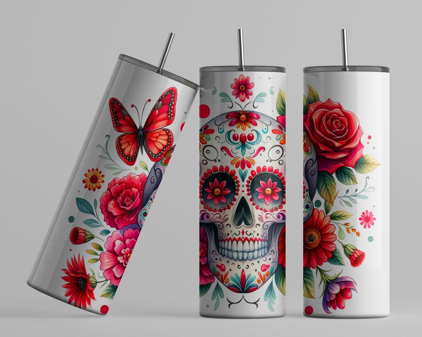 Glow-in-the-Dark Sugar Skull Tumbler - Unique Spooky Chic Gift