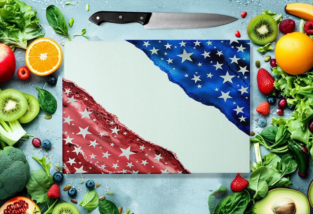 Patriotic Red White Blue Agate Glass Cutting Board for Kitchen Decor