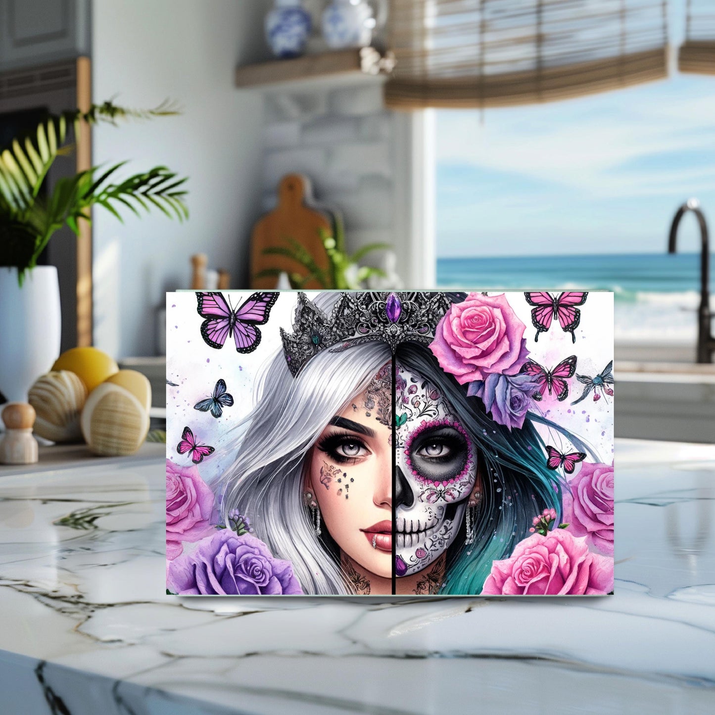 Gothic Princess Glass Cutting Board - Day of the Dead Kitchen Decor Fantasy Gift