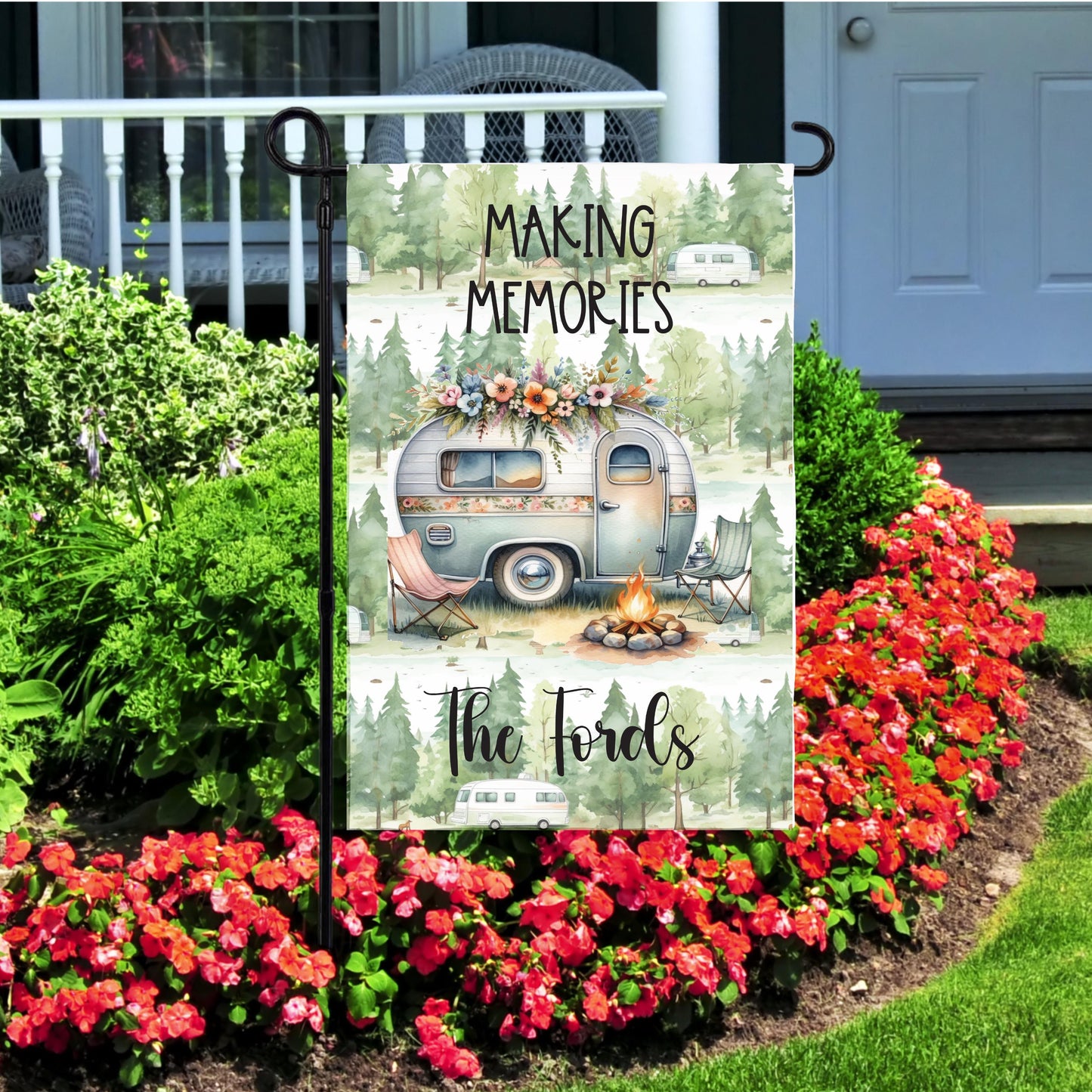 Personalized Retro Camper Garden Flag - Custom RV Campsite Gift
