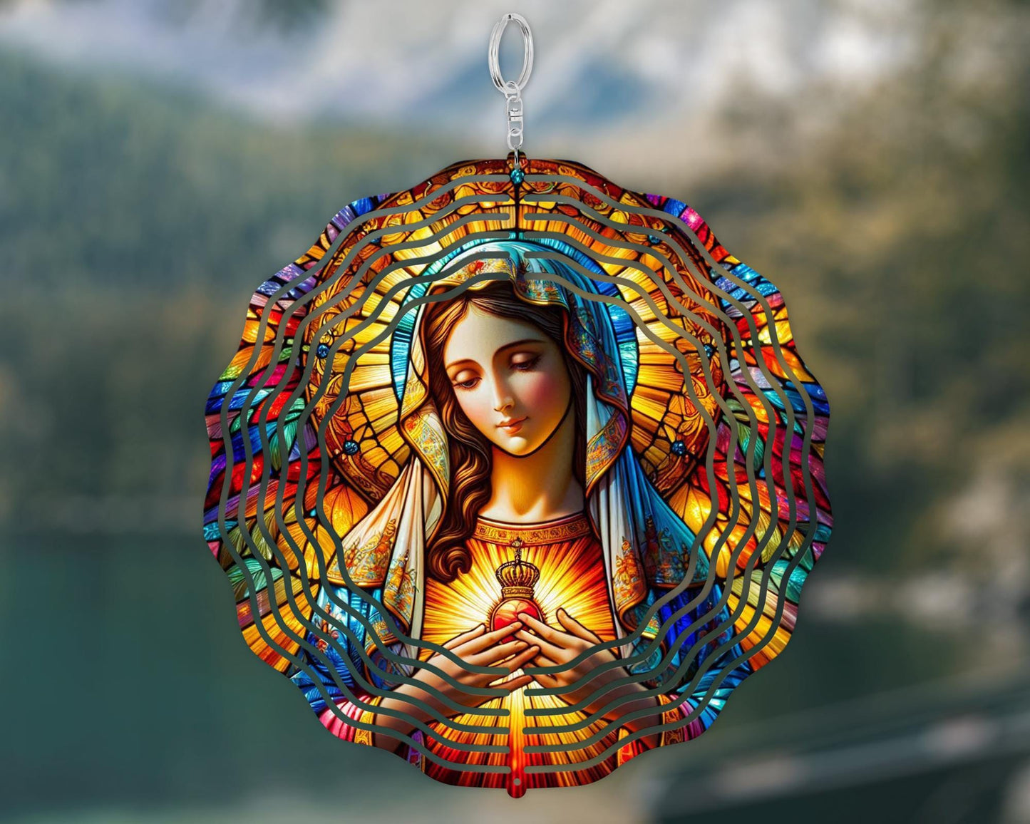 Mother Mary Aluminum Wind Spinner - UV-Protected Garden Decor for Outdoor Spaces