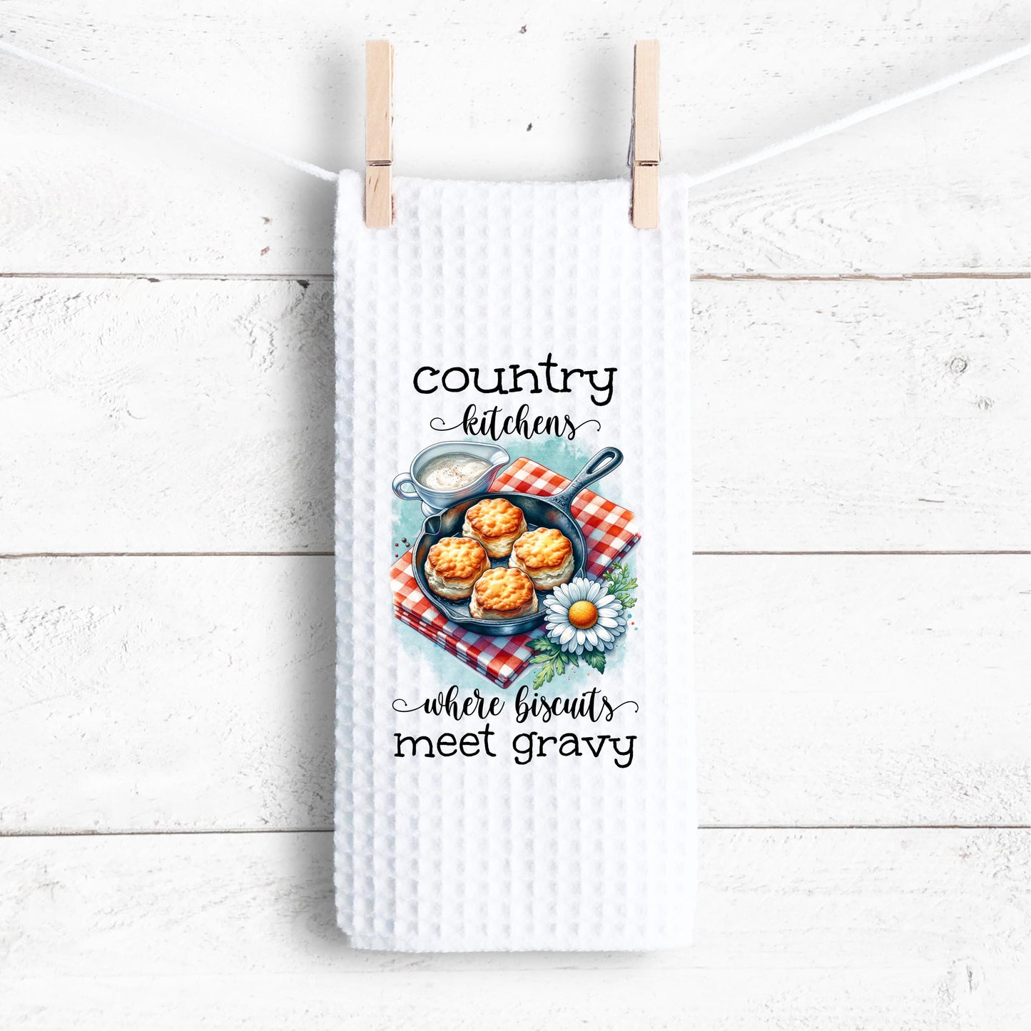 Country Kitchen Waffle Weave Towel - Rustic Farmhouse Charm for Mom Perfect Hostess Gift with Biscuit Theme