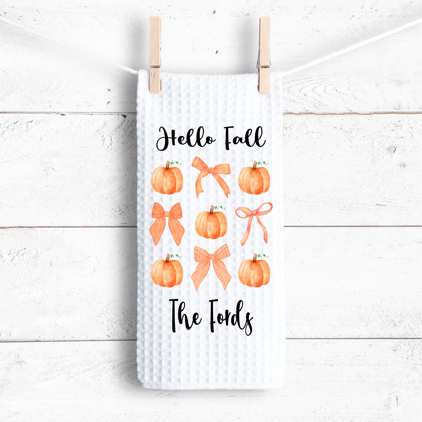 Personalized Autumn Waffle Weave Towel - Unique Fall Kitchen Decor Hostess Gift