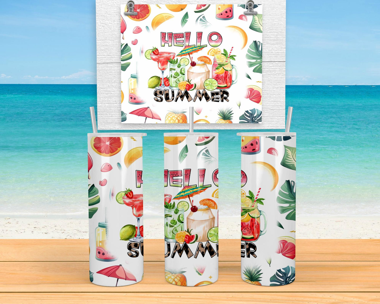 20oz Insulated Tumbler for Hot Cold Drinks - Fun Hello Summer Design