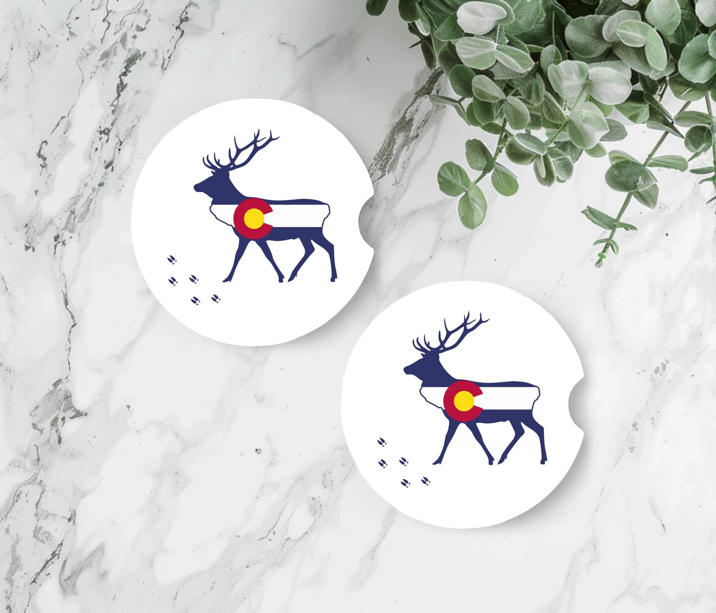 Colorado Elk Print Car Coasters, Sandstone Coasters for New Driver, Auto Coasters for Him, Car Cup Mats, Absorbent Mats, Cup Holder Mat