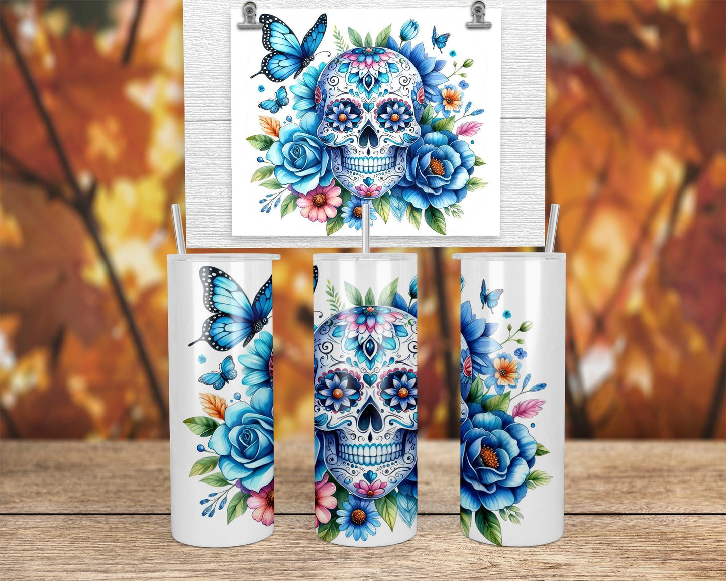 Glow-in-the-Dark Sugar Skull Tumbler Perfect Unique Gift for Spooky Chic Enthusiasts