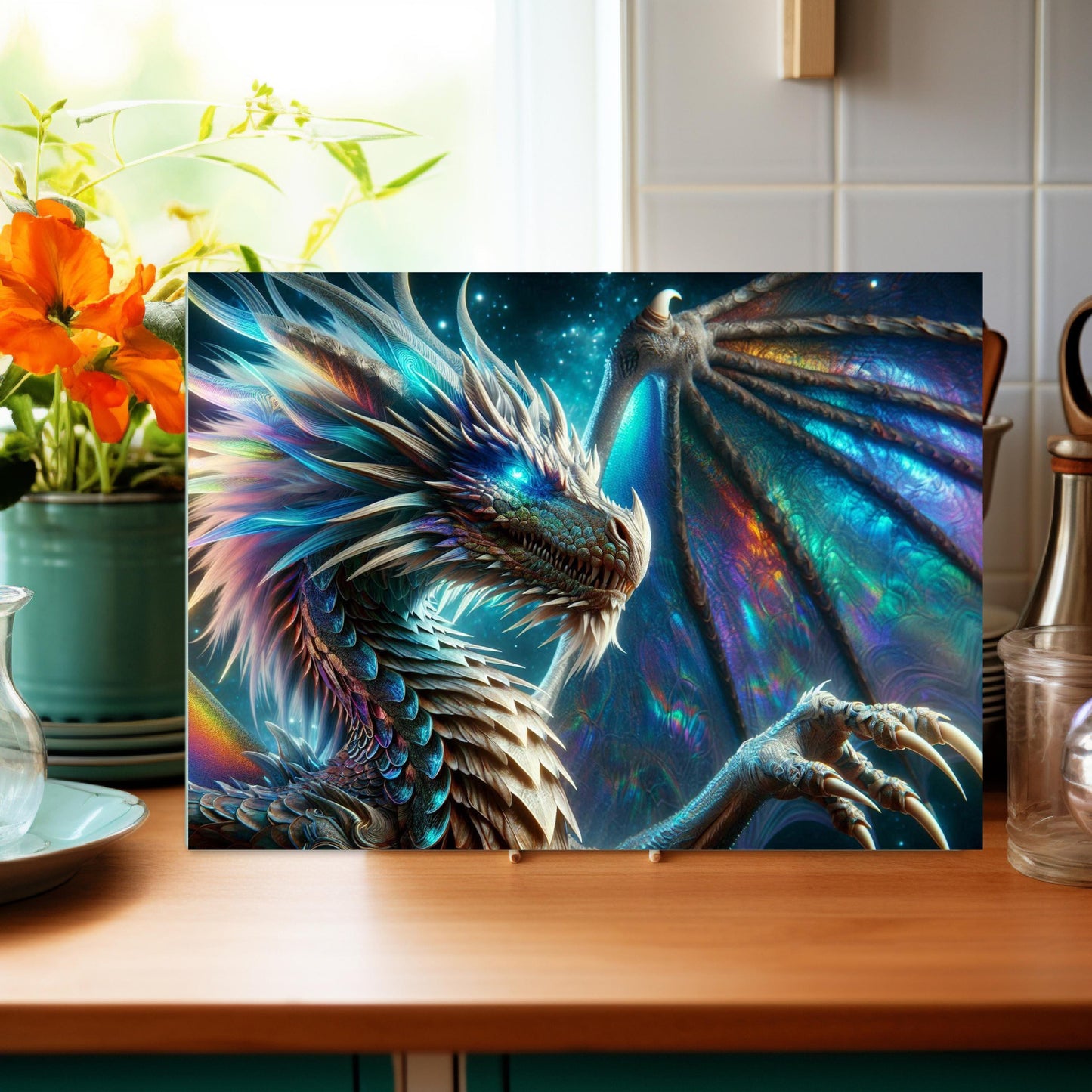Dragon Tempered Glass Cutting Board Stunning Kitchen Art Featuring Majestic Dragon Design