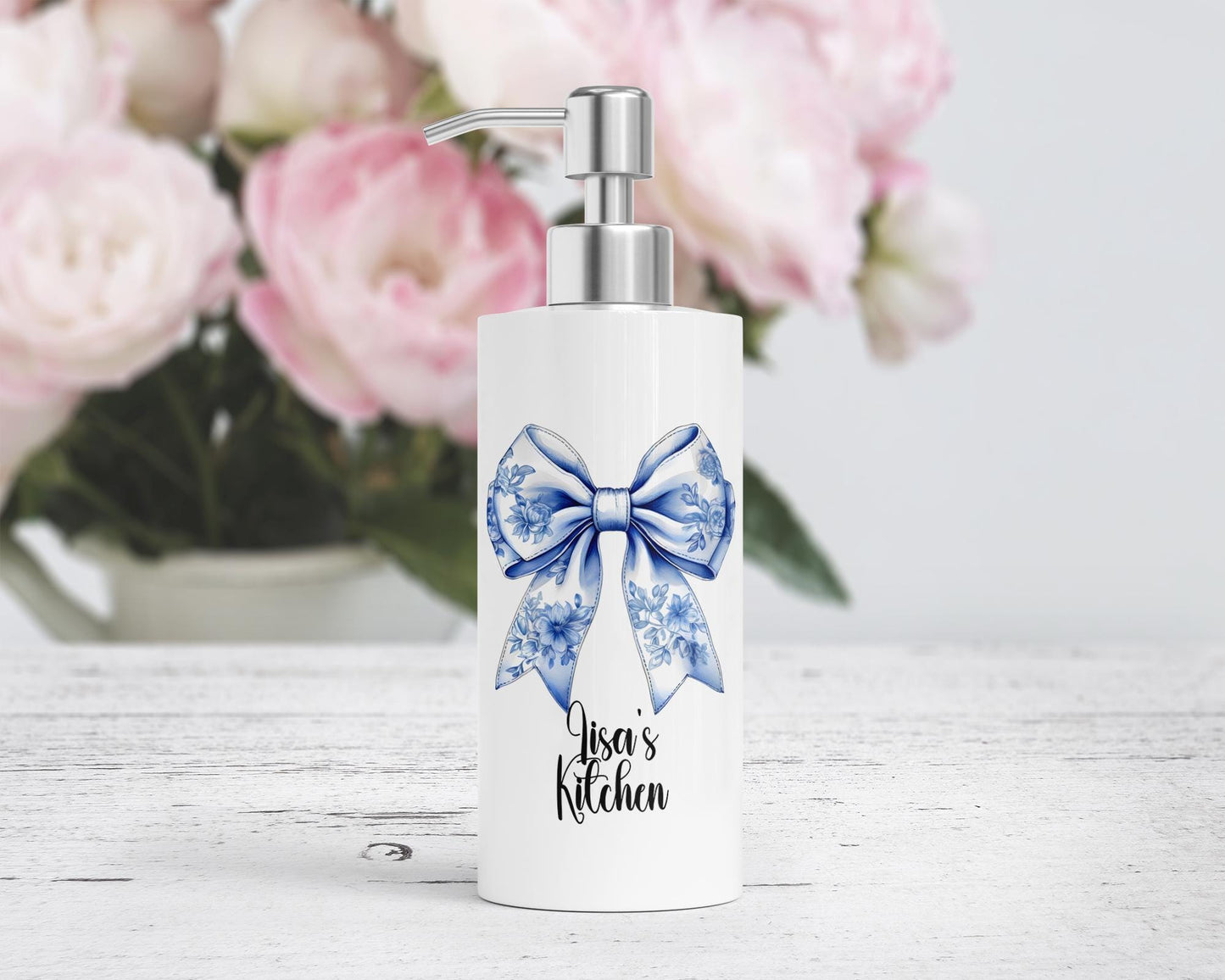 Personalized 18oz Stainless Steel Soap Dispenser with Coquette Box - Unique Bridal Shower Gift Kitchen Decor