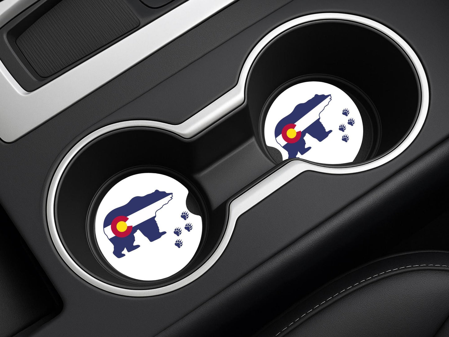 Colorado Logo Sandstone Car Coasters, Single or Set of 2, Bear Baw Print Coasters