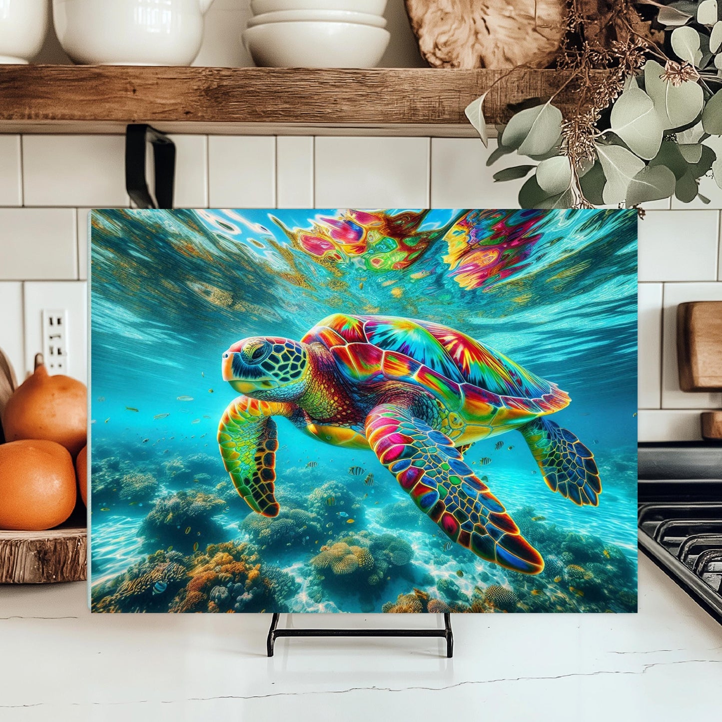 Rainbow Sea Turtle Cutting Board Unique Ocean-Themed Kitchen Decor Gift for Sea Turtle Lovers
