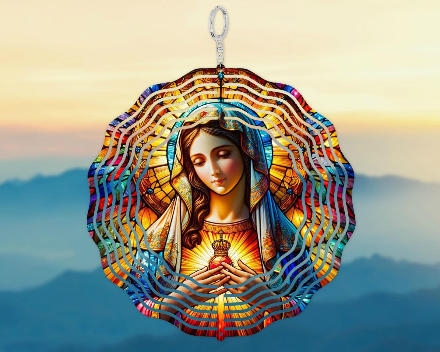 Mother Mary Aluminum Wind Spinner - UV-Protected Garden Decor for Outdoor Spaces