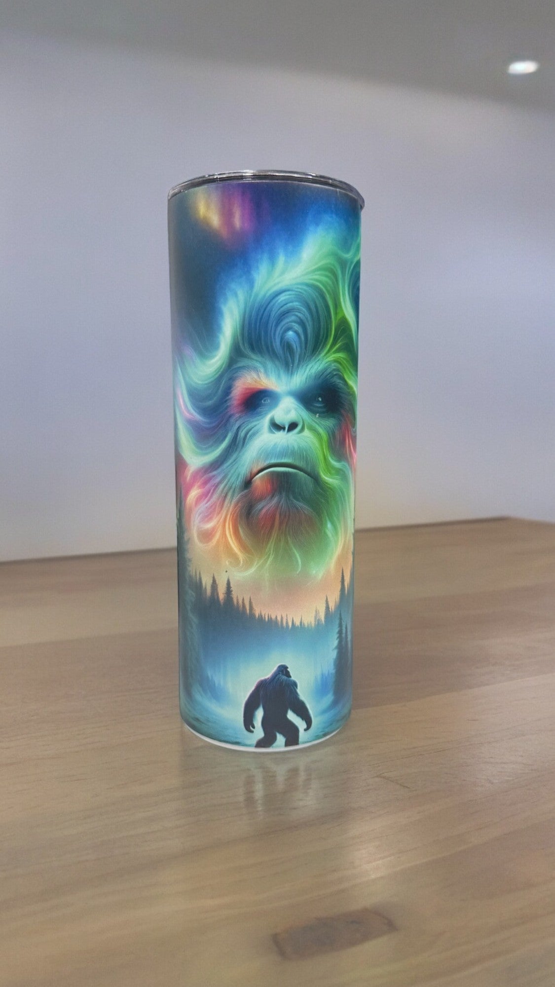 Glow in the Dark Bigfoot Northern Lights Tumbler Unique Gift for Men