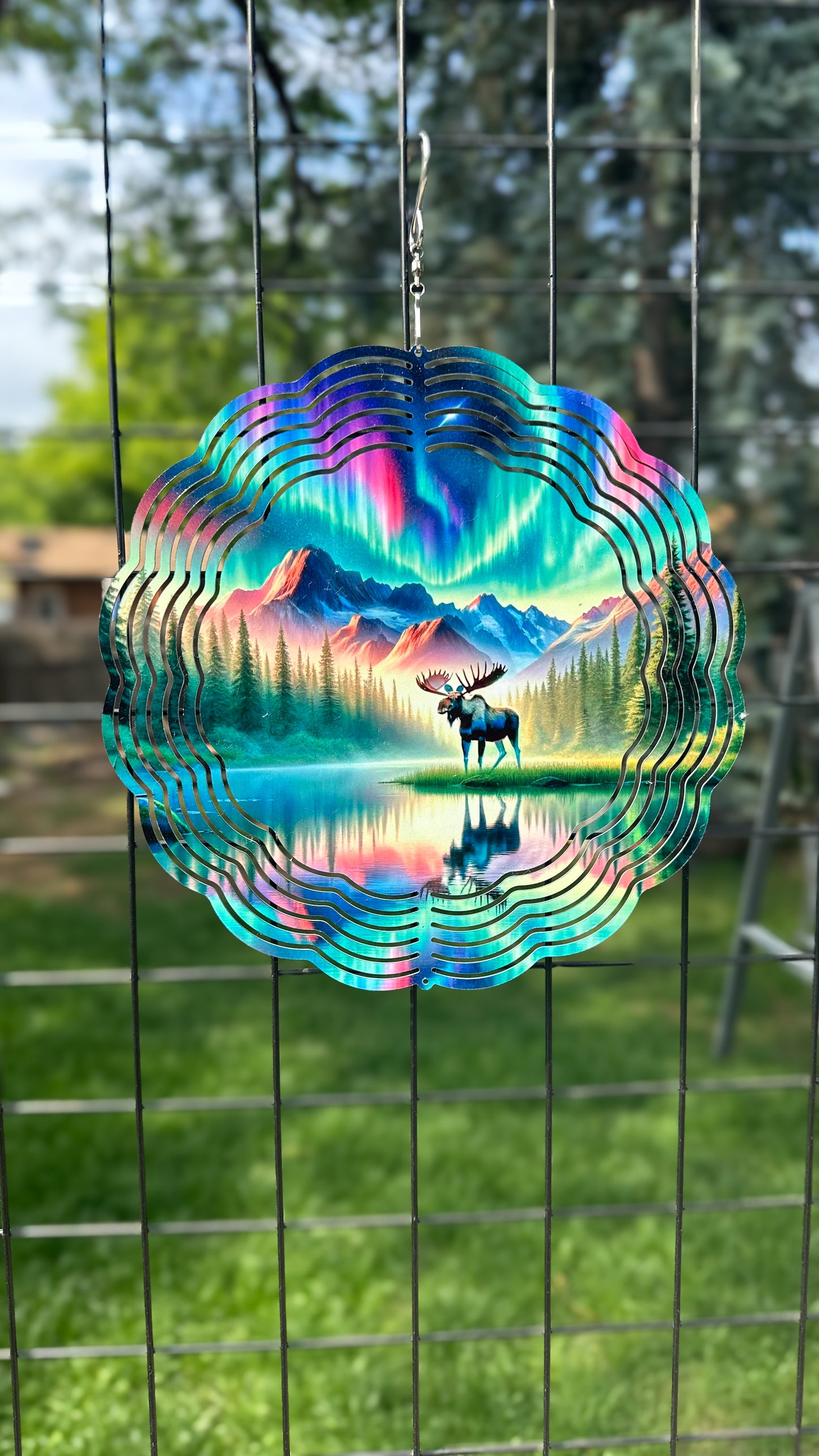 Northern Light Moose 3D Wind Spinner - Unique Outdoor Gift for Him