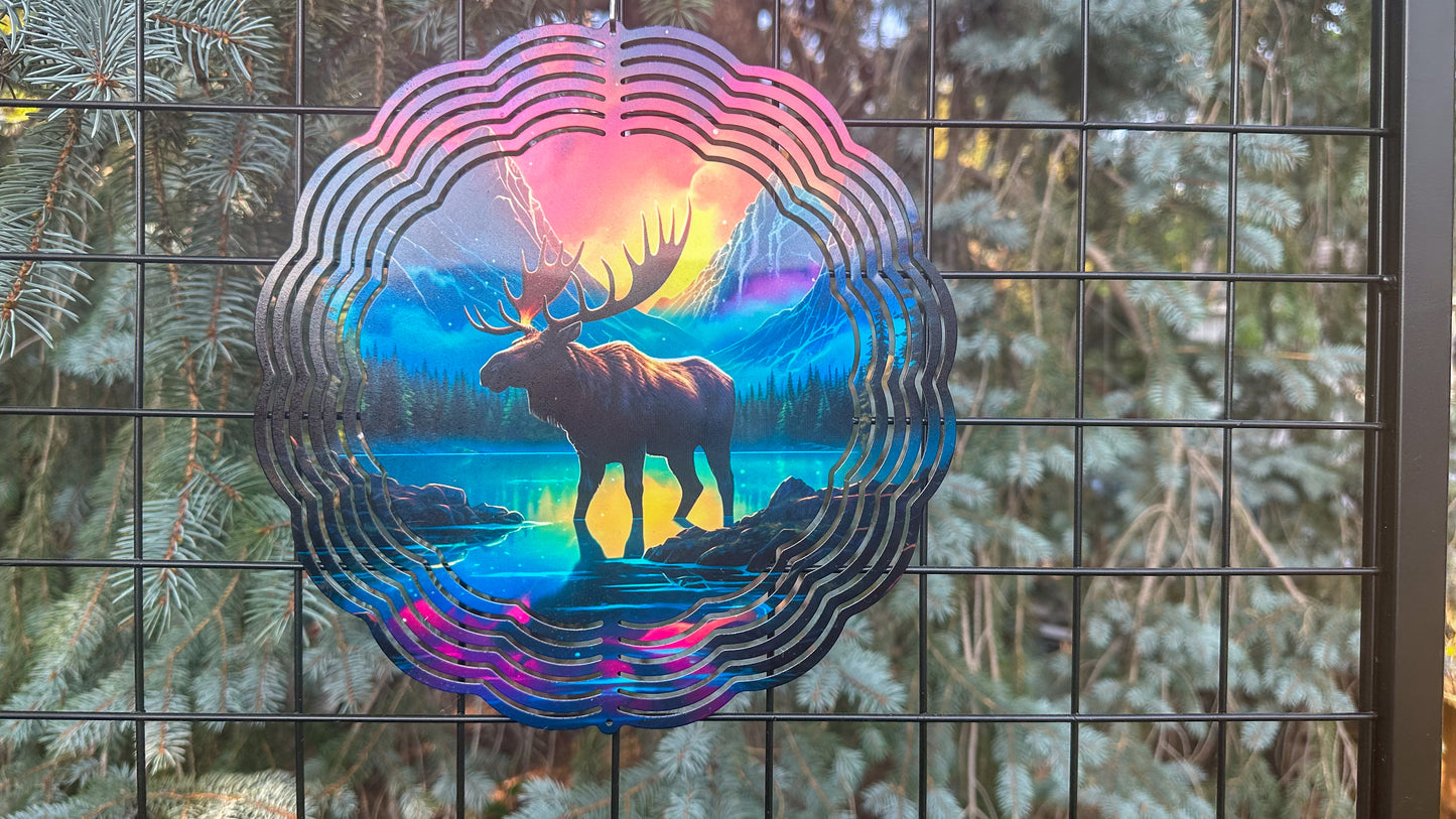 3D Moose Northern Lights Wind Spinner - 10-inch Decorative Garden Spinner
