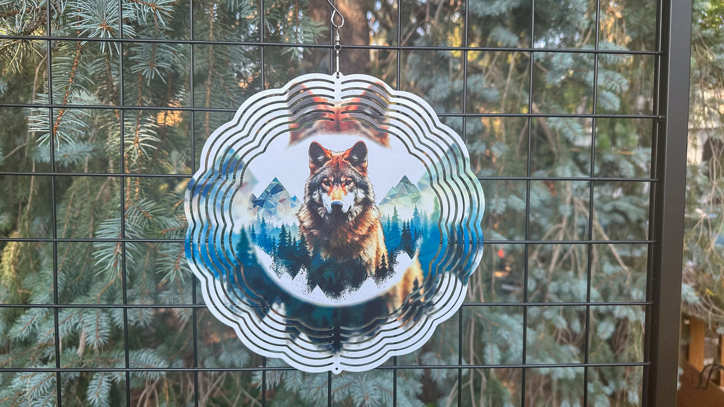 3D Wolf in the Mountains Wind Spinner - 10-inch Outdoor Decor