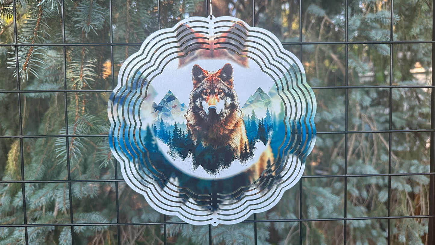 3D Wolf in the Mountains Wind Spinner - 10-inch Outdoor Decor