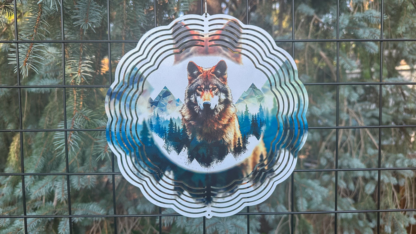 3D Wolf in the Mountains Wind Spinner - 10-inch Outdoor Decor