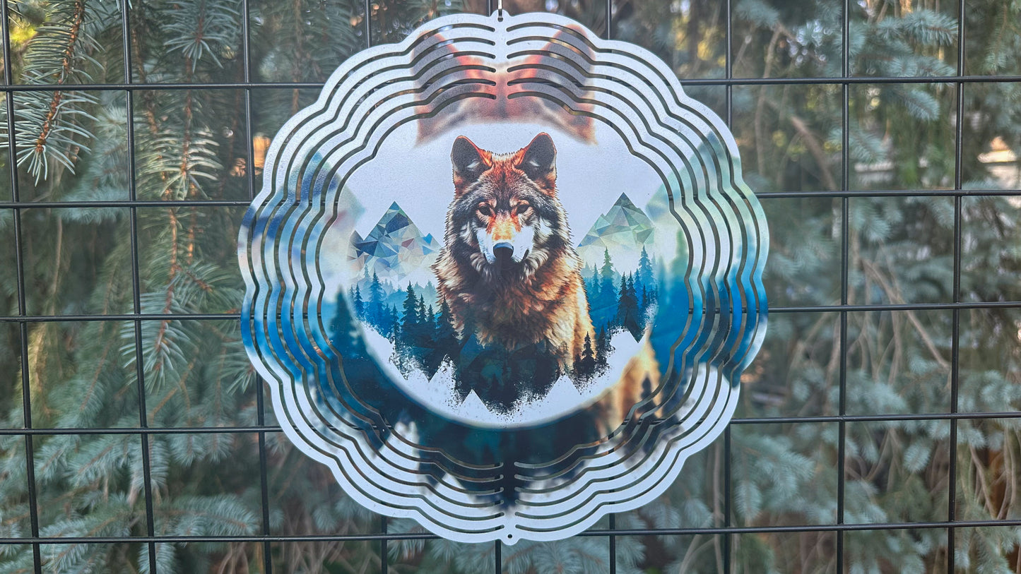 3D Wolf in the Mountains Wind Spinner - 10-inch Outdoor Decor