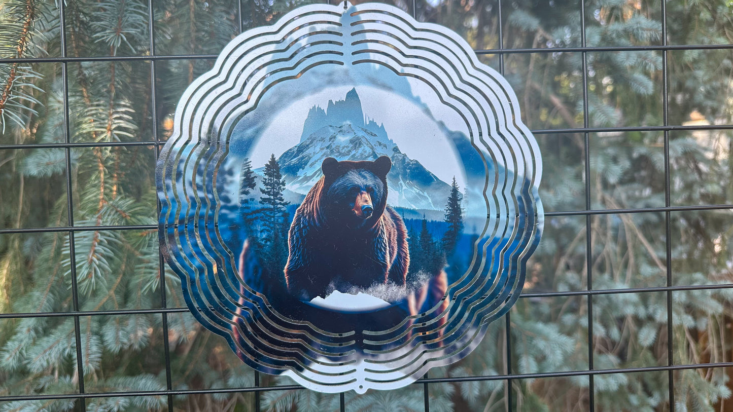 3D Bear in the Mountains Wind Spinner - 10-Inch Outdoor Decor