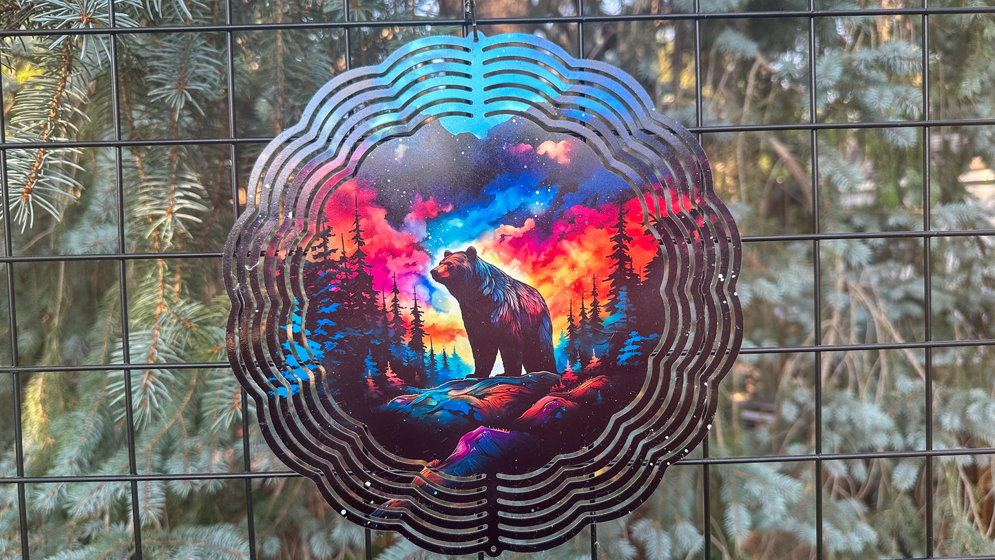 3D Wind Spinner - Bear in the Forest with Northern Lights 10 Garden Decor