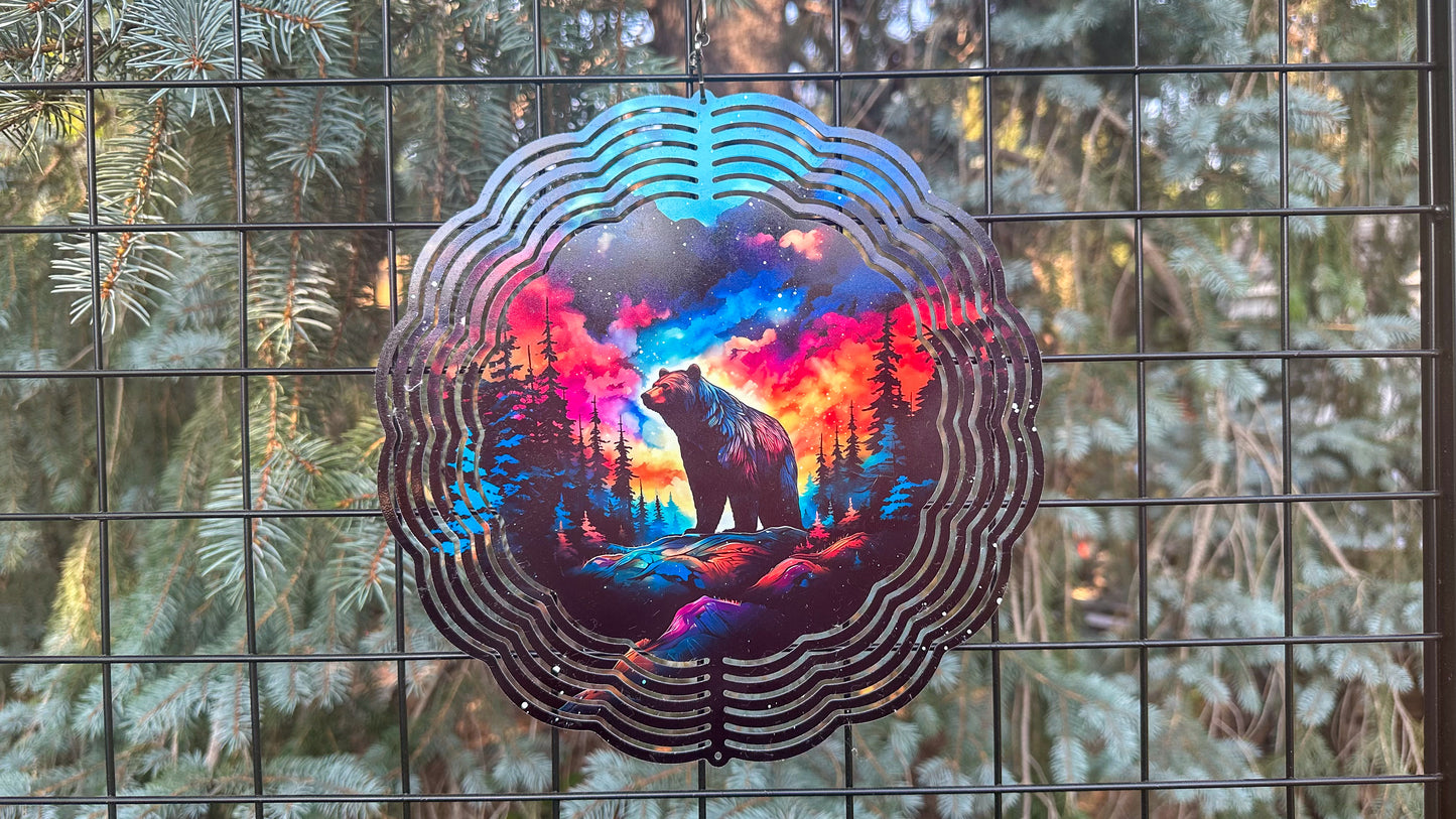 3D Wind Spinner - Bear in the Forest with Northern Lights 10 Garden Decor