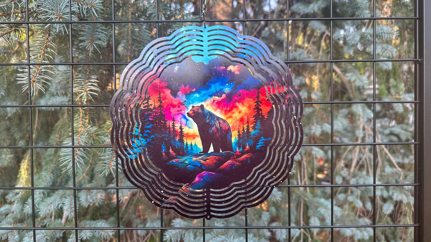 3D Wind Spinner - Bear in the Forest with Northern Lights 10 Garden Decor