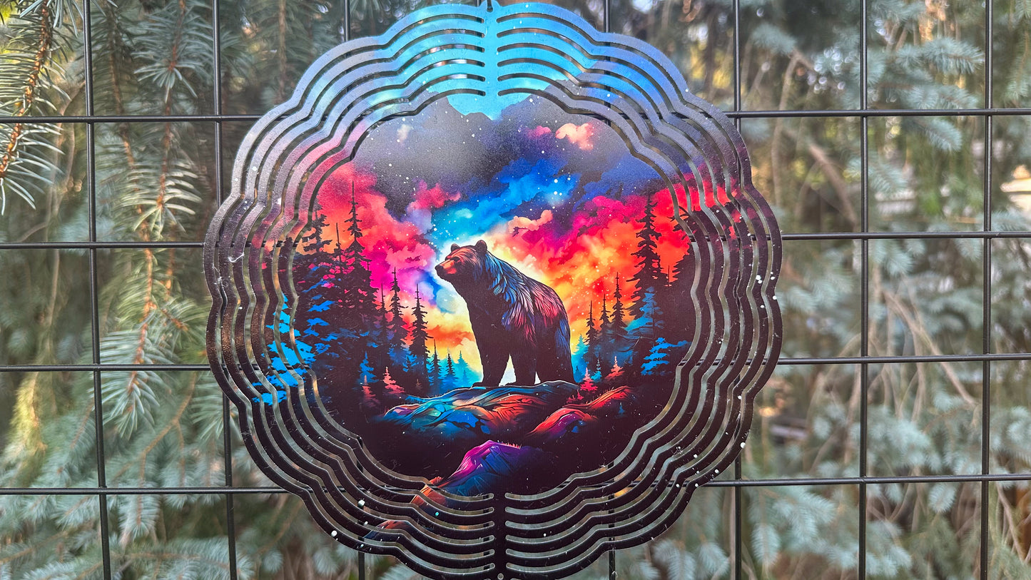 3D Wind Spinner - Bear in the Forest with Northern Lights 10 Garden Decor