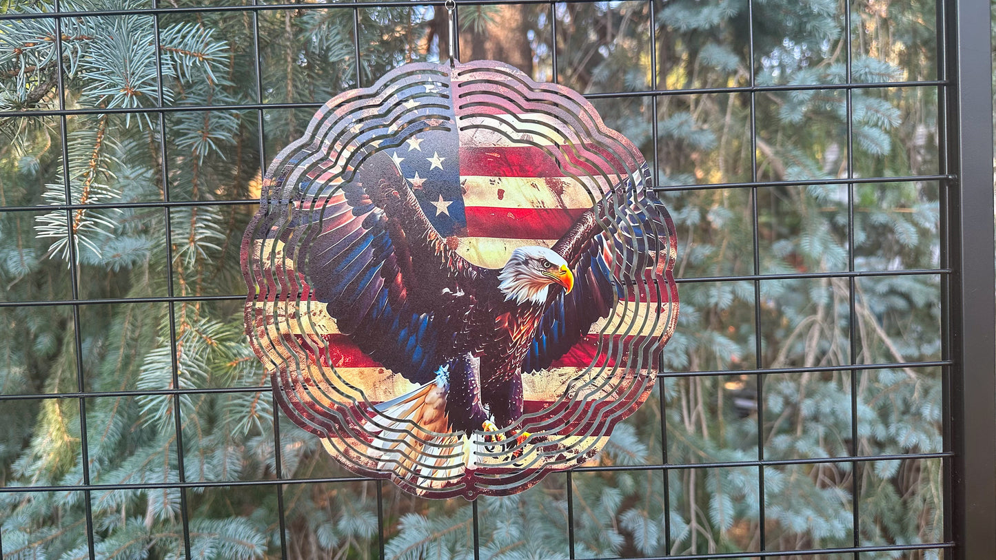 3D Eagle USA Flag Wind Spinner - 10-Inch Patriotic Outdoor Decor Gift
