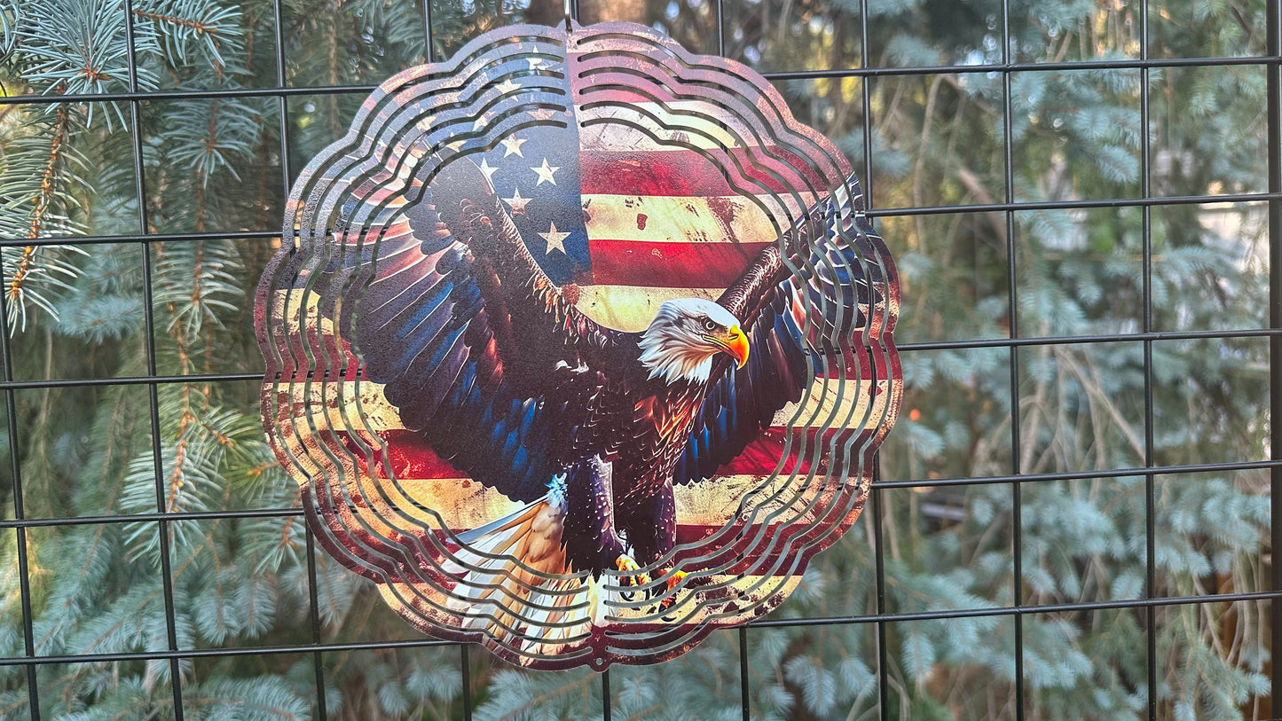 3D Eagle USA Flag Wind Spinner - 10-Inch Patriotic Outdoor Decor Gift