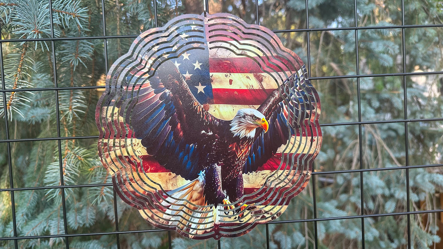 3D Eagle USA Flag Wind Spinner - 10-Inch Patriotic Outdoor Decor Gift