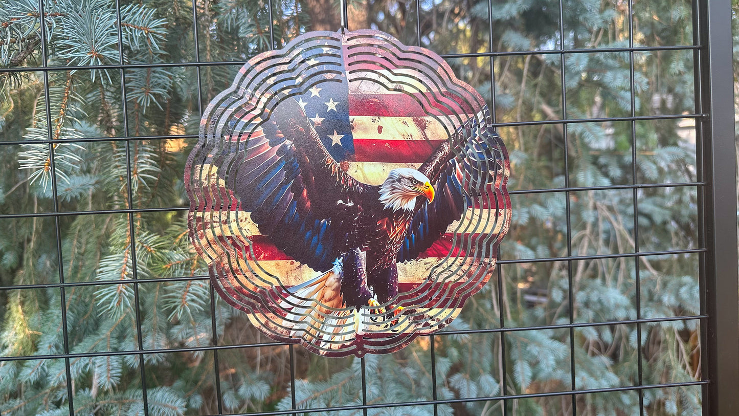 3D Eagle USA Flag Wind Spinner - 10-Inch Patriotic Outdoor Decor Gift