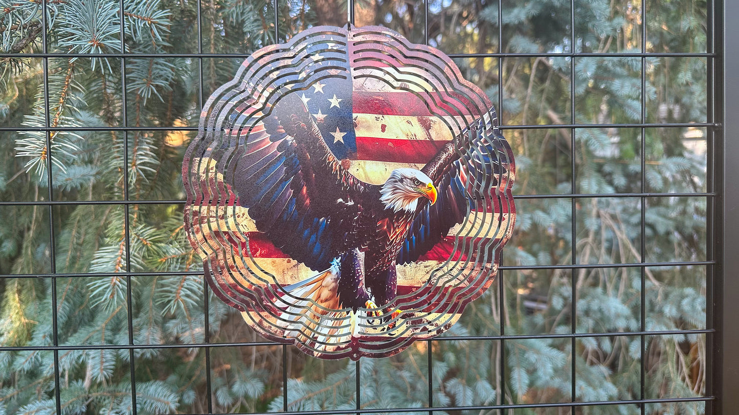 3D Eagle USA Flag Wind Spinner - 10-Inch Patriotic Outdoor Decor Gift