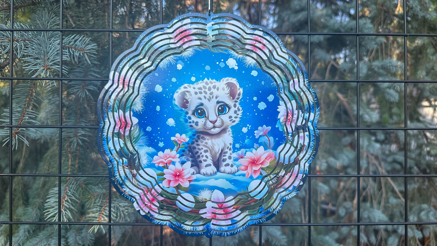 Baby Snow Leopard Wind Spinner - 10 Outdoor Decor Unique Baby Animal Gift