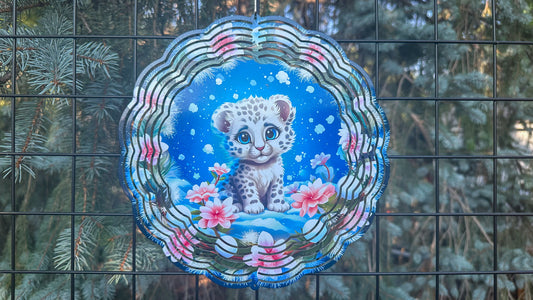 Baby Snow Leopard Wind Spinner - 10 Outdoor Decor  Unique Baby Animal Gift