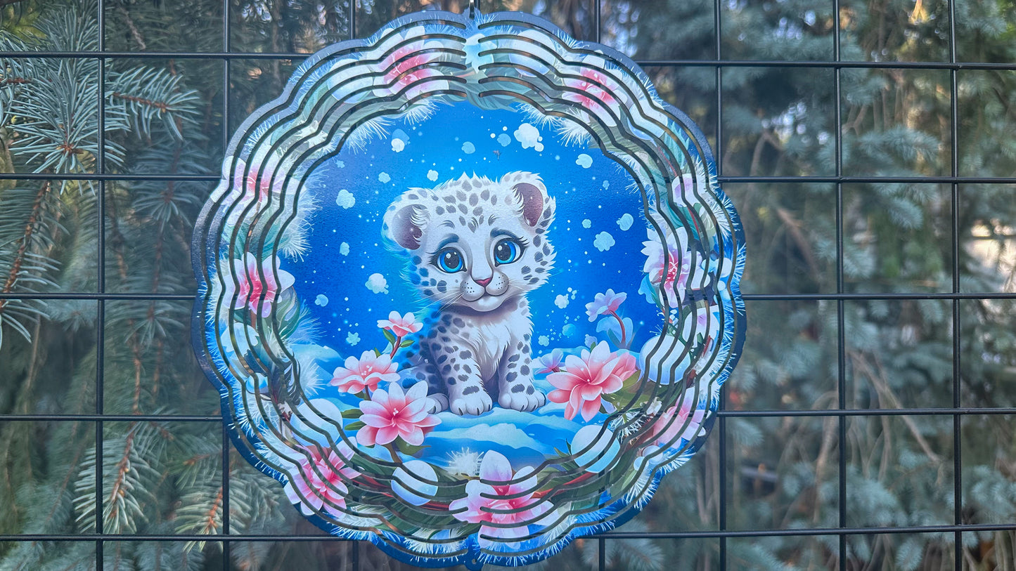Baby Snow Leopard Wind Spinner - 10 Outdoor Decor Unique Baby Animal Gift
