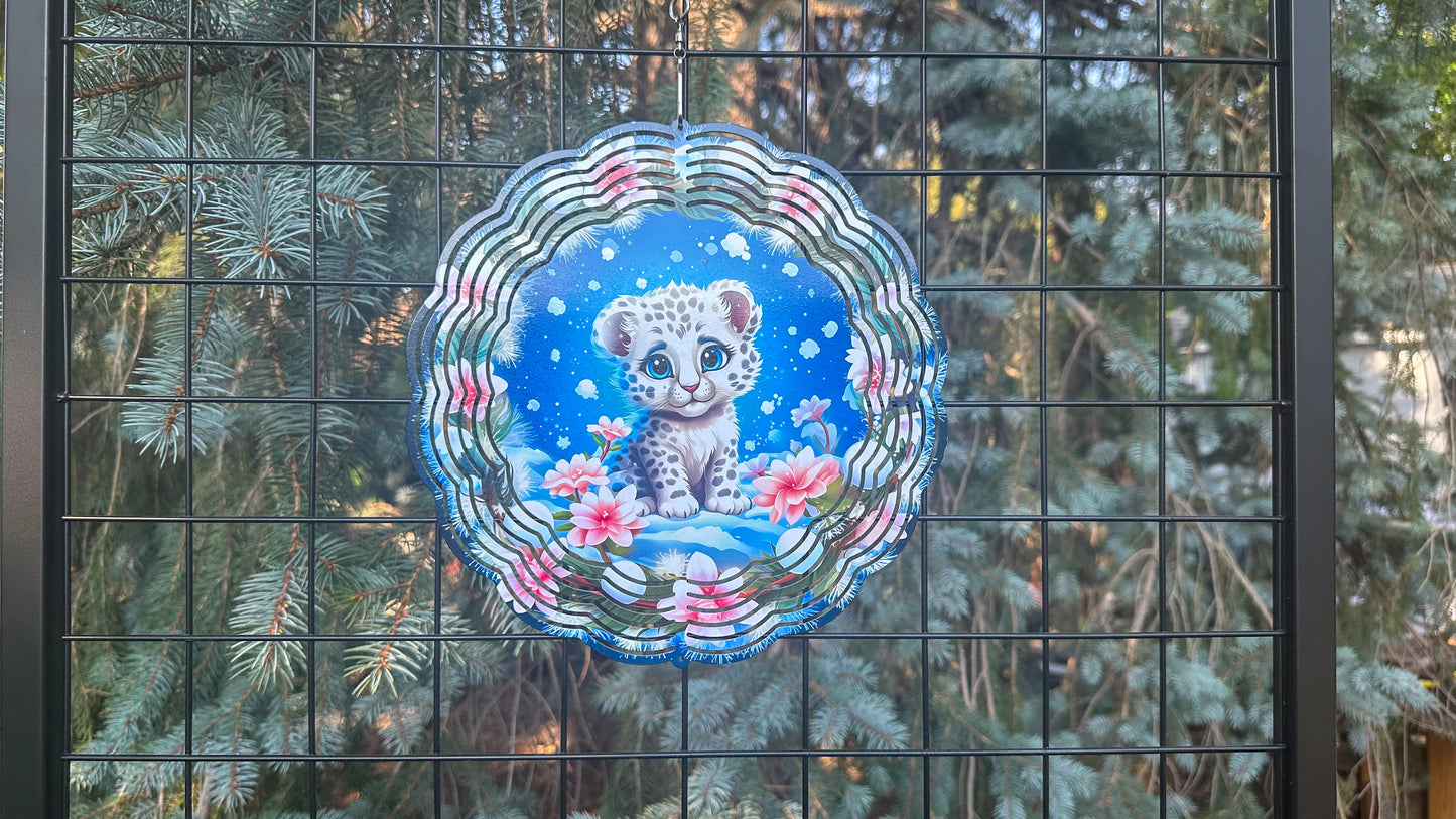 Baby Snow Leopard Wind Spinner - 10 Outdoor Decor Unique Baby Animal Gift