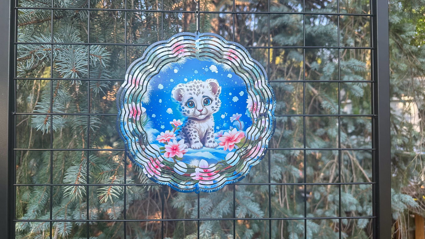 Baby Snow Leopard Wind Spinner - 10 Outdoor Decor Unique Baby Animal Gift
