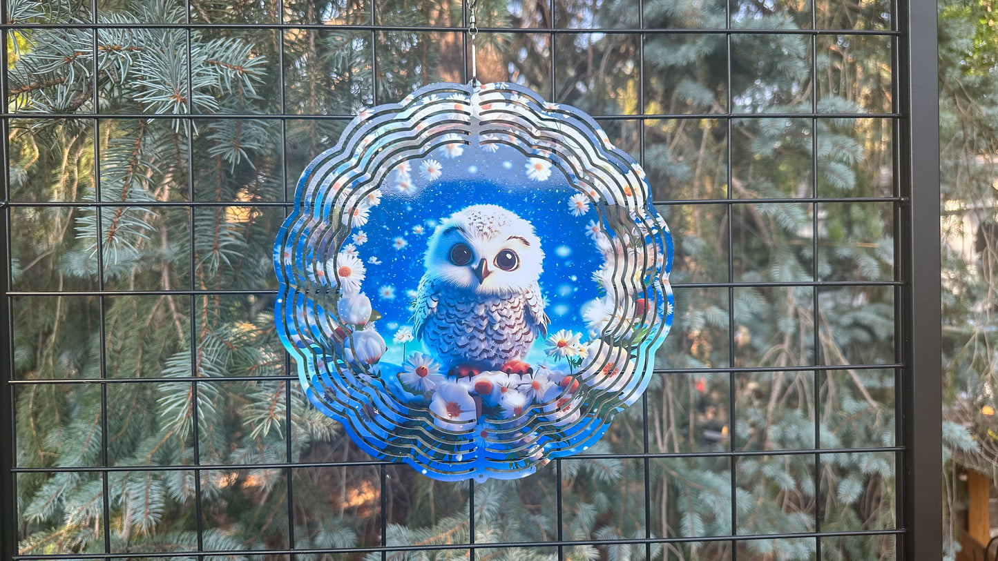 Winter Baby Owl 10-Inch 3D Wind Spinner - Charming Outdoor Decor