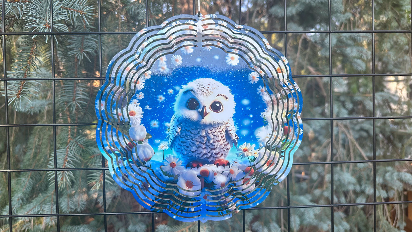 Winter Baby Owl 10-Inch 3D Wind Spinner - Charming Outdoor Decor