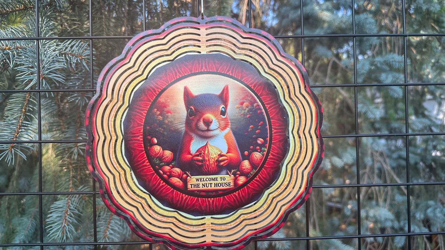 3D Wind Spinner for Yard Decor - 10-Inch Squirrel Lover Gift - Welcome to the Nuthouse