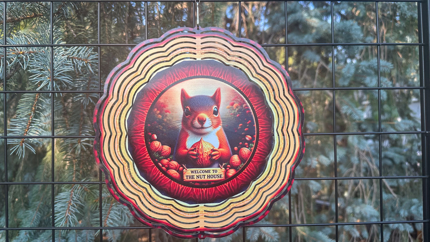 3D Wind Spinner for Yard Decor - 10-Inch Squirrel Lover Gift - Welcome to the Nuthouse