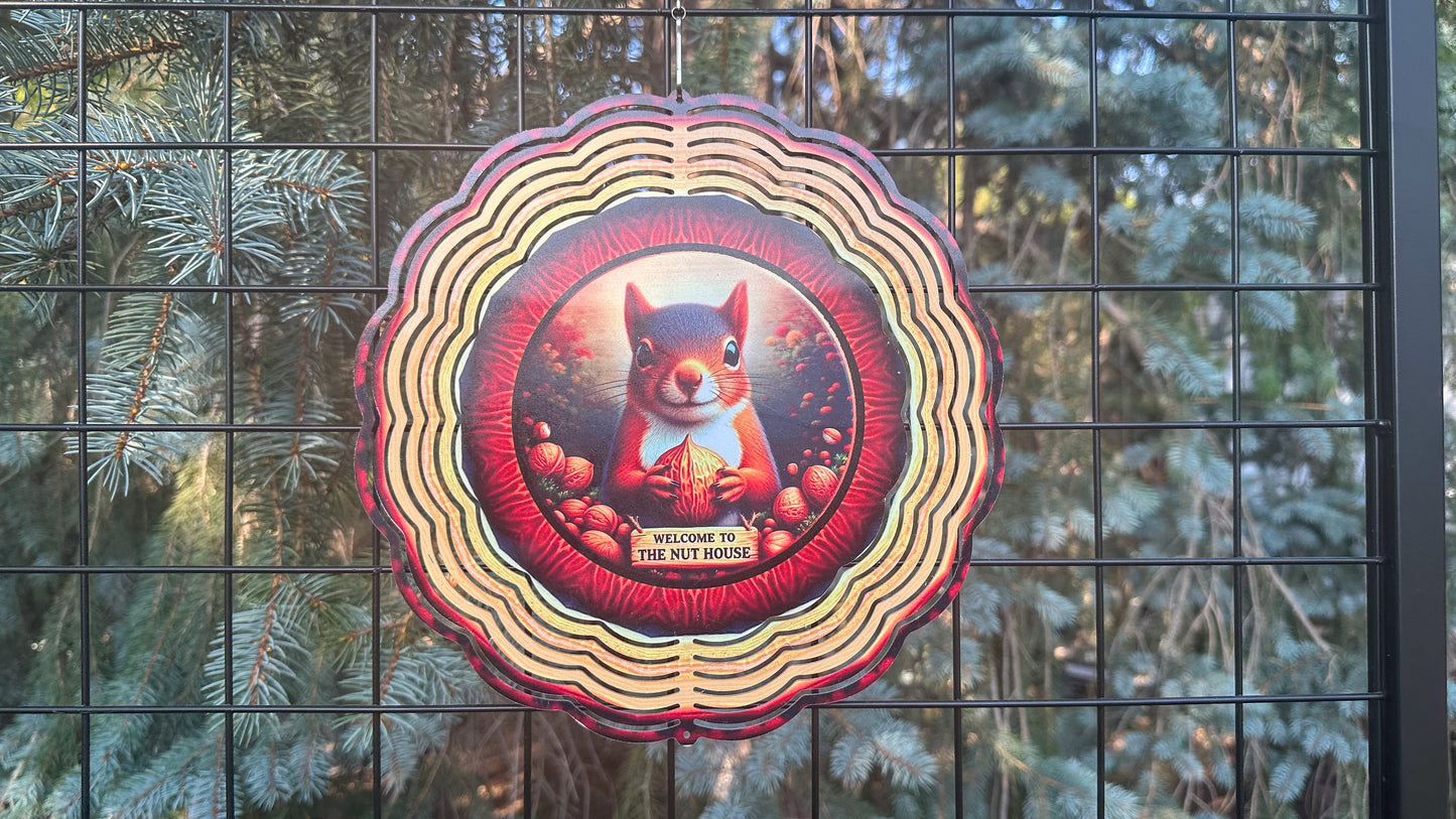 3D Wind Spinner for Yard Decor - 10-Inch Squirrel Lover Gift - Welcome to the Nuthouse