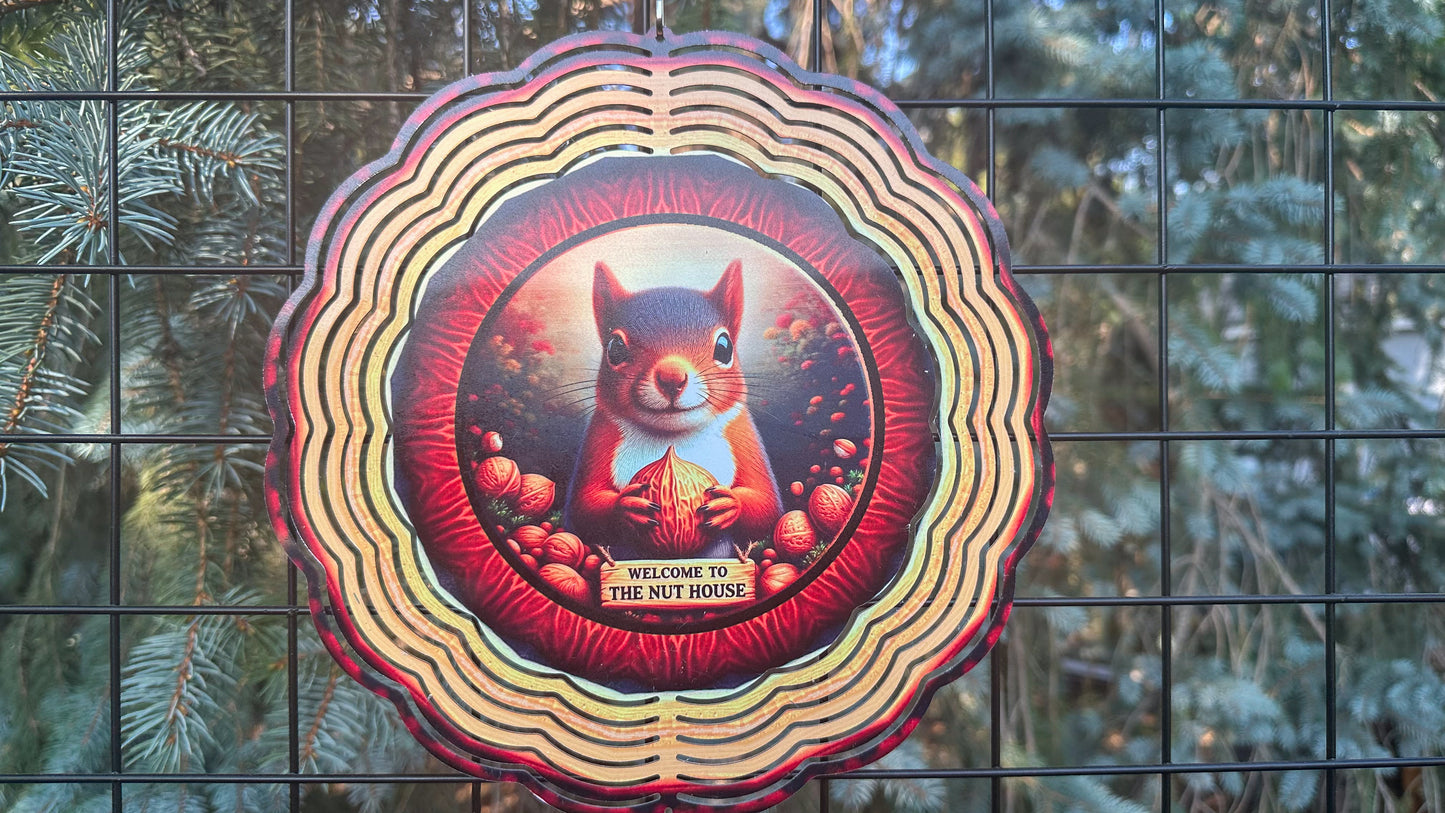 3D Wind Spinner for Yard Decor - 10-Inch Squirrel Lover Gift - Welcome to the Nuthouse